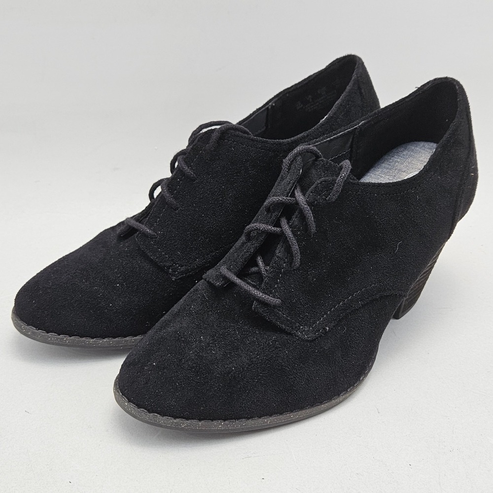 Dr Scholls Cheer Black Suede Fabric Lace Up Oxford Block Heel Booties Womens 8M